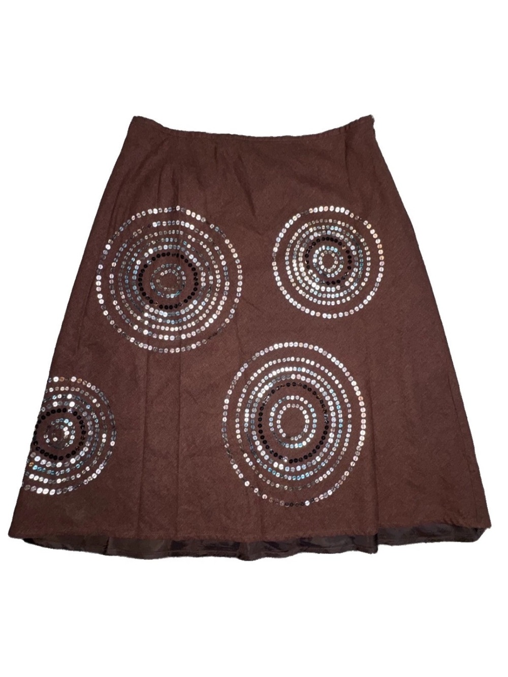 Edward Vintage Y2K Brown Linen Sequin Embellished Boho Linen Skirt 32 Waist